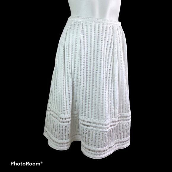 H&M Dresses & Skirts - H&M 6 White Midi A Line Striped Skirt Lace Overlay